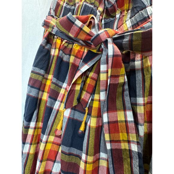 Kopal Heera Midi High Neck Halter Dress in Navy Plaid Madras Check NEW - Picture 3 of 10